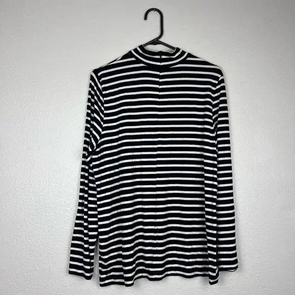 Chico’s Black White Stripe Mock Neck Long Sleeve Stretch Top Size 2 NWT - Picture 5 of 8